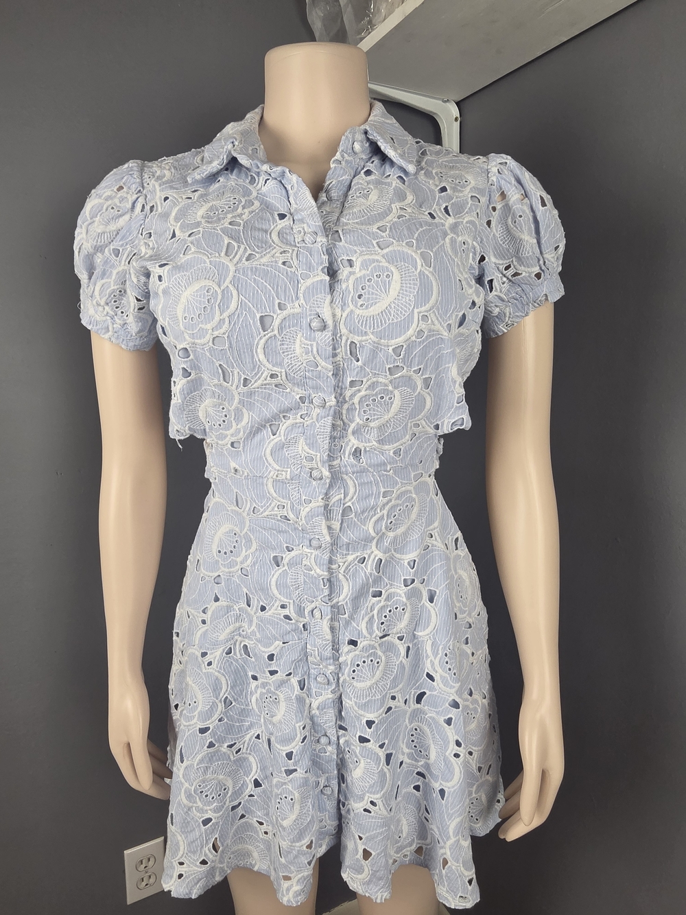 Light Blue Eyelet Shirt Dress - Women - Picture 6 of 11